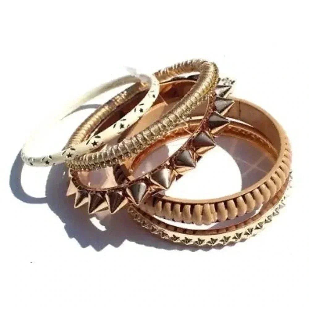 5 Piece White Bangle Bracelet Set Rhinestone